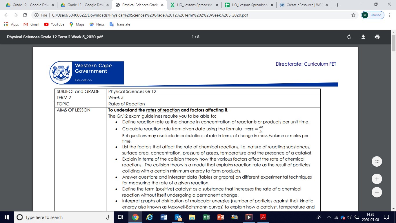 Gr.12 Physical Sciences T2 W5 | WCED EPortal